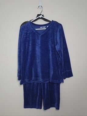 Women's D & Co Active Blue Velour Set Sz Petite Medium